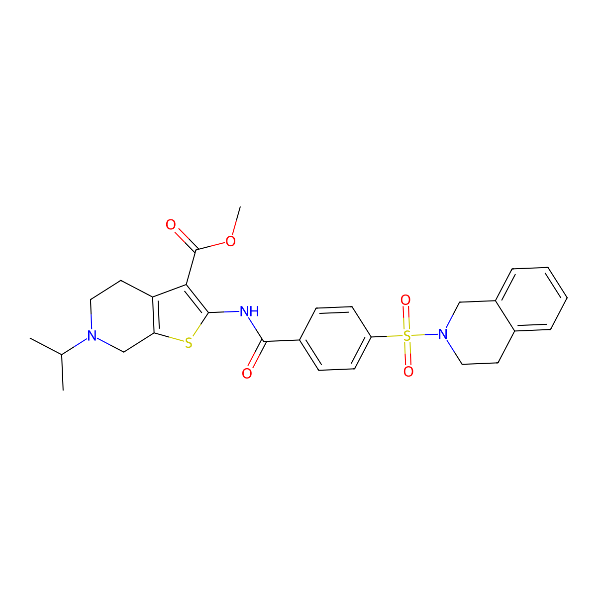 methyl 2-(4-((3,4-dihydroisoquinolin-2(1H)-yl)sulfonyl)benzamido)-6-isopropyl-4,5,6,7-tetrahydrothieno[2,3-c]pyridine-3-carboxylate molecular structure, CAS 449768-09-6