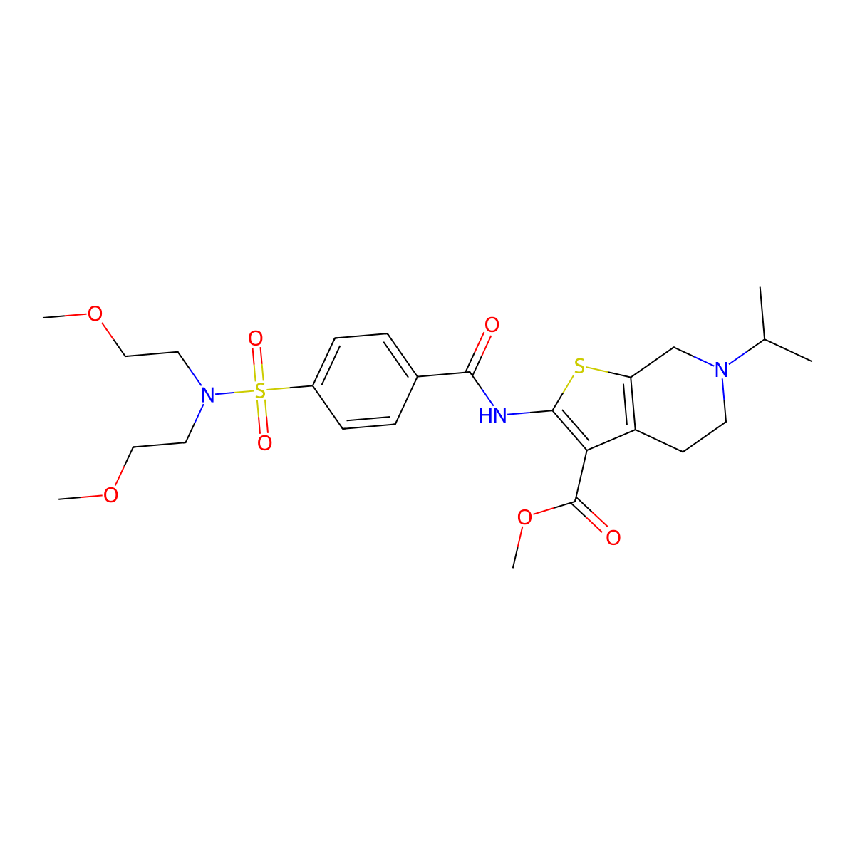 methyl 2-[[4-[bis(2-methoxyethyl)sulfamoyl]benzoyl]amino]-6-propan-2-yl-5,7-dihydro-4H-thieno[2,3-c]pyridine-3-carboxylate molecular structure, CAS 449768-10-9