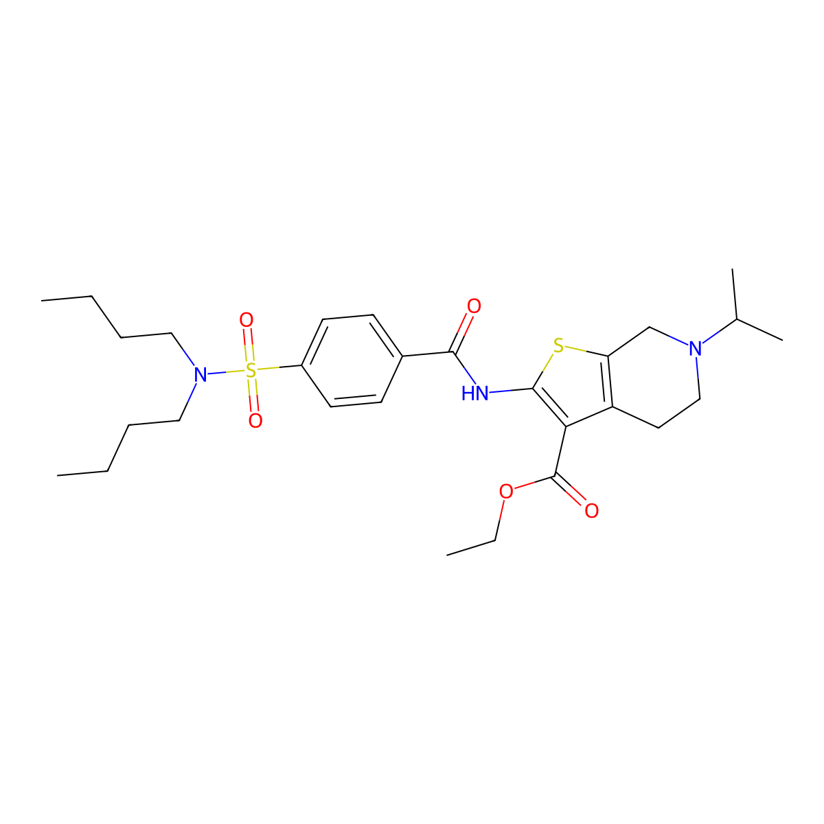 ethyl 2-(4-(N,N-dibutylsulfamoyl)benzamido)-6-isopropyl-4,5,6,7-tetrahydrothieno[2,3-c]pyridine-3-carboxylate molecular structure, CAS 449768-15-4
