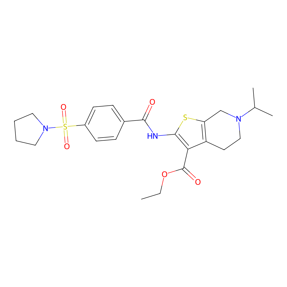 Ethyl 6-isopropyl-2-(4-(pyrrolidin-1-ylsulfonyl)benzamido)-4,5,6,7-tetrahydrothieno[2,3-c]pyridine-3-carboxylate molecular structure, CAS 449768-21-2