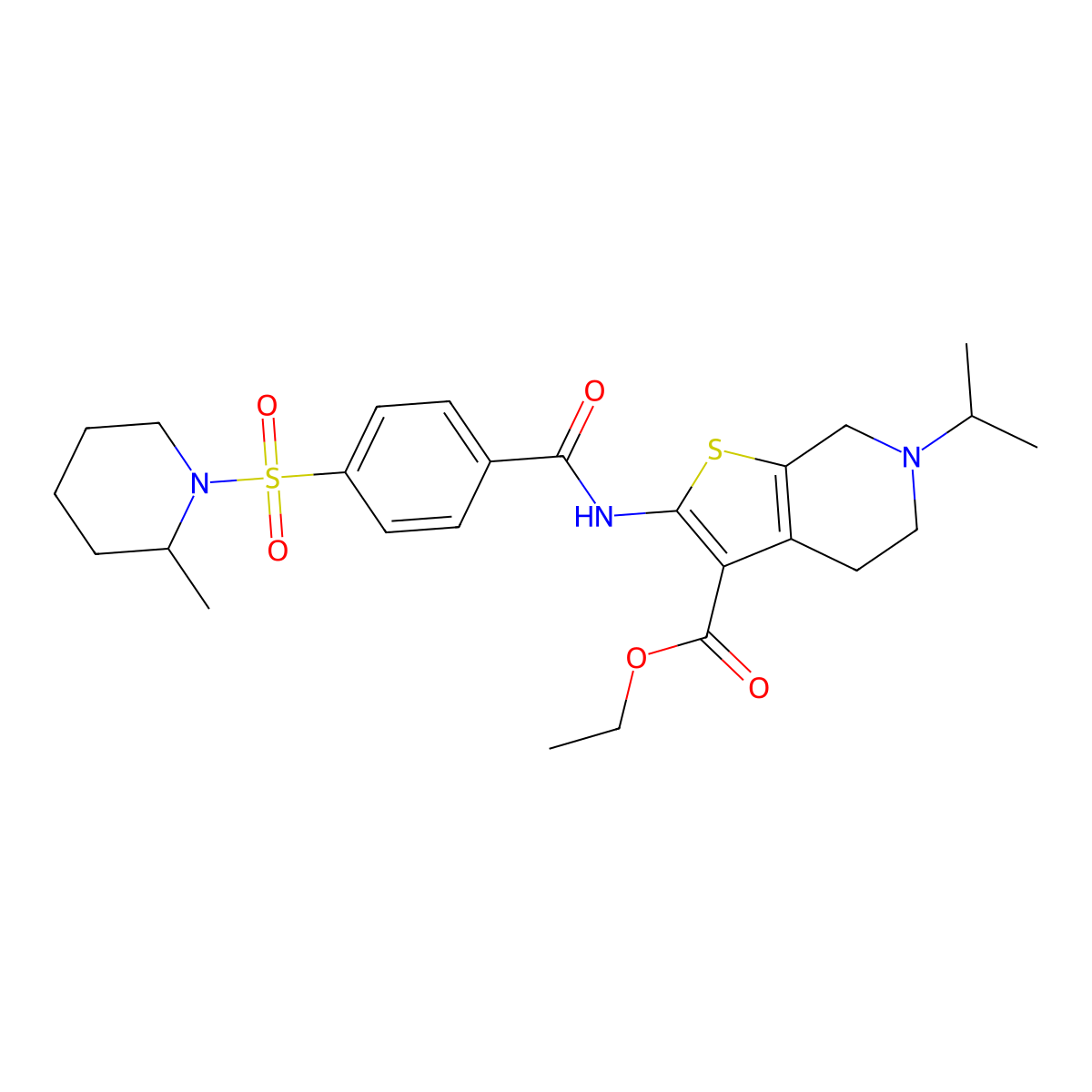 Ethyl 6-isopropyl-2-(4-((2-methylpiperidin-1-yl)sulfonyl)benzamido)-4,5,6,7-tetrahydrothieno[2,3-c]pyridine-3-carboxylate molecular structure, CAS 449768-25-6