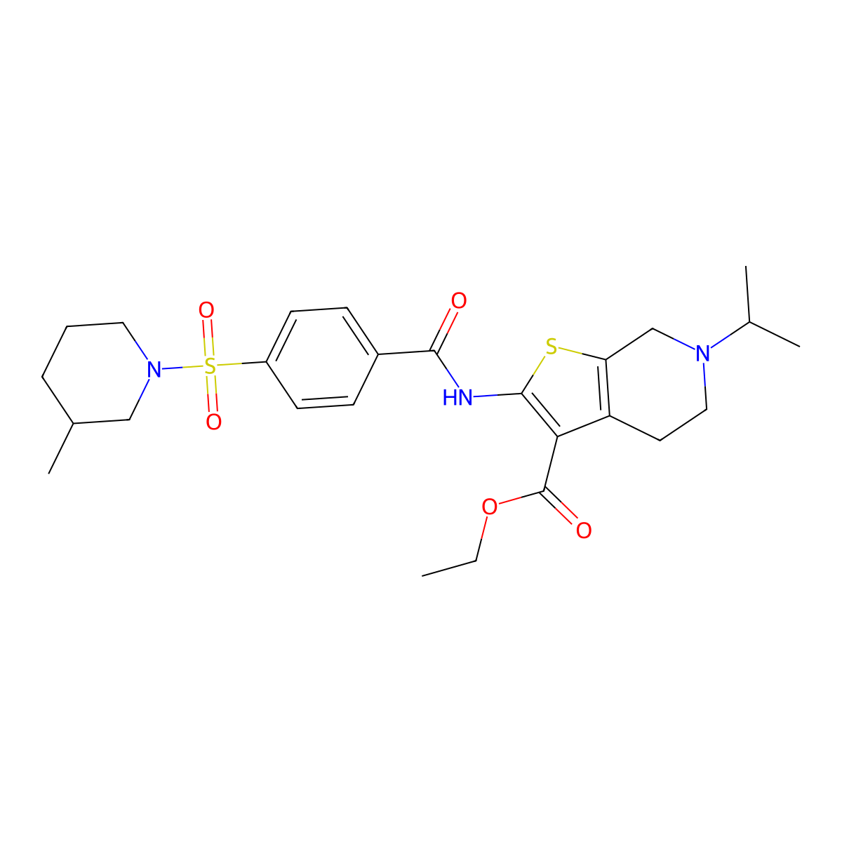 Ethyl 6-isopropyl-2-(4-((3-methylpiperidin-1-yl)sulfonyl)benzamido)-4,5,6,7-tetrahydrothieno[2,3-c]pyridine-3-carboxylate molecular structure, CAS 449768-27-8