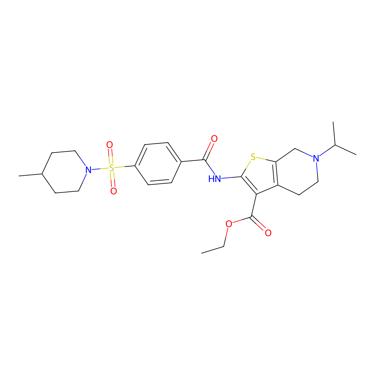 Ethyl 6-isopropyl-2-(4-((4-methylpiperidin-1-yl)sulfonyl)benzamido)-4,5,6,7-tetrahydrothieno[2,3-c]pyridine-3-carboxylate molecular structure, CAS 449768-29-0