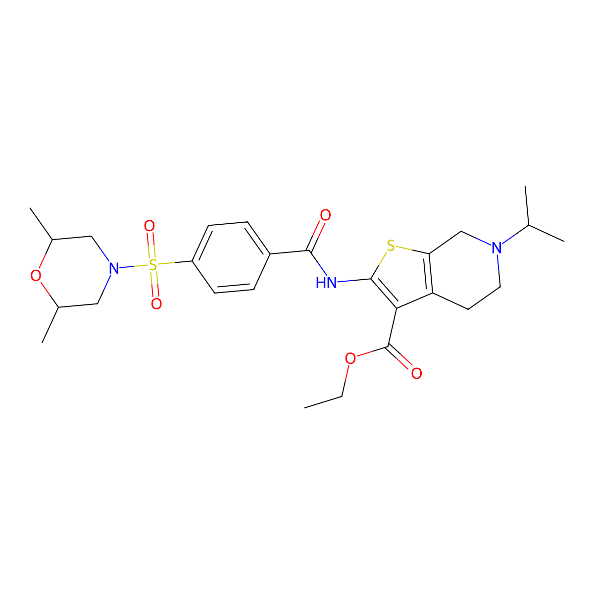 Ethyl 2-(4-((2,6-dimethylmorpholino)sulfonyl)benzamido)-6-isopropyl-4,5,6,7-tetrahydrothieno[2,3-c]pyridine-3-carboxylate molecular structure, CAS 449768-33-6