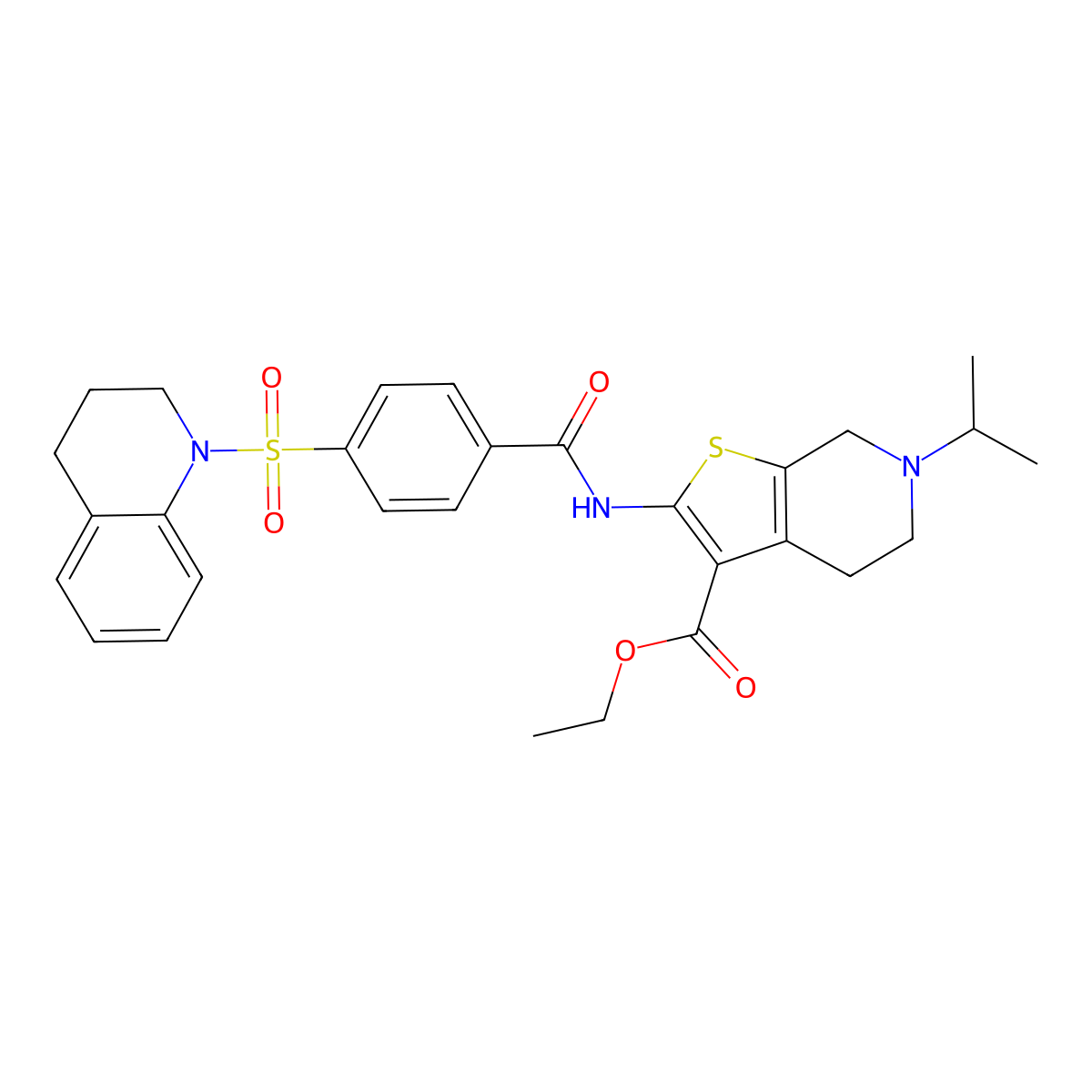 ethyl 2-(4-((3,4-dihydroquinolin-1(2H)-yl)sulfonyl)benzamido)-6-isopropyl-4,5,6,7-tetrahydrothieno[2,3-c]pyridine-3-carboxylate molecular structure, CAS 449768-37-0