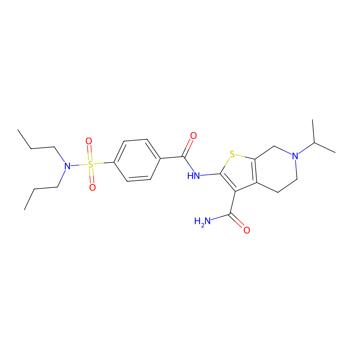 2-(4-(N,N-dipropylsulfamoyl)benzamido)-6-isopropyl-4,5,6,7-tetrahydrothieno[2,3-c]pyridine-3-carboxamide molecular structure, CAS 449768-43-8