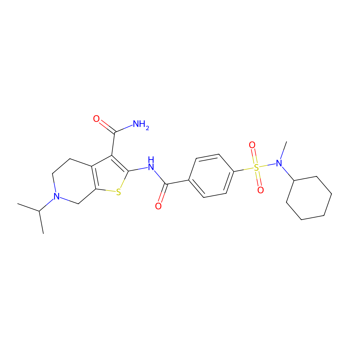 2-[[4-[cyclohexyl(methyl)sulfamoyl]benzoyl]amino]-6-propan-2-yl-5,7-dihydro-4H-thieno[2,3-c]pyridine-3-carboxamide molecular structure, CAS 449768-55-2
