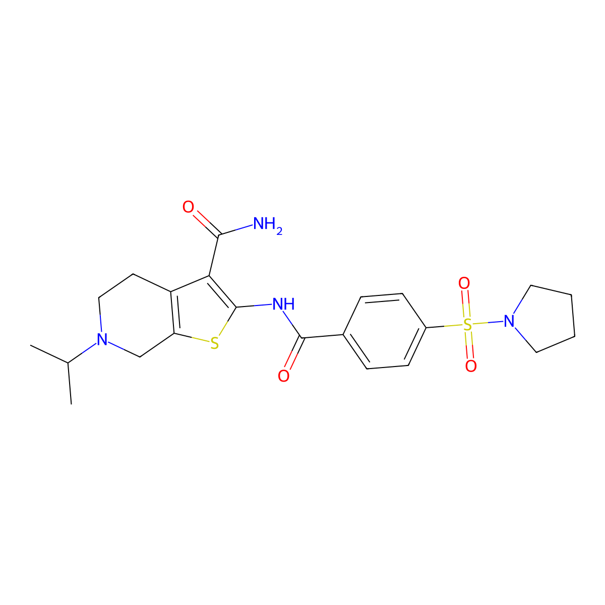 6-Isopropyl-2-(4-(pyrrolidin-1-ylsulfonyl)benzamido)-4,5,6,7-tetrahydrothieno[2,3-c]pyridine-3-carboxamide molecular structure, CAS 449768-59-6