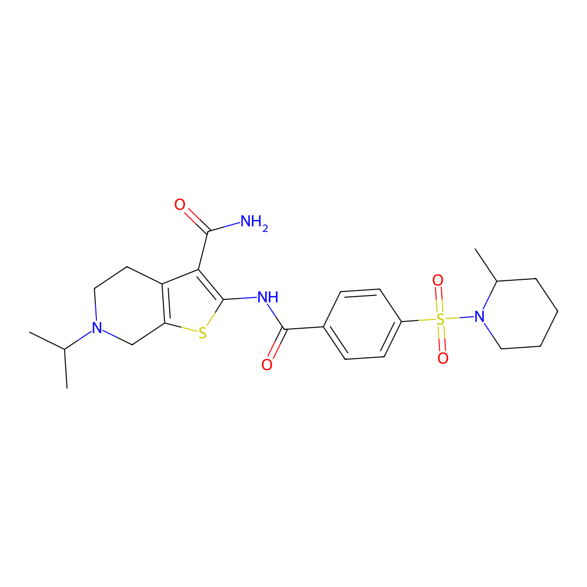 6-Isopropyl-2-(4-((2-methylpiperidin-1-yl)sulfonyl)benzamido)-4,5,6,7-tetrahydrothieno[2,3-c]pyridine-3-carboxamide molecular structure, CAS 449768-63-2