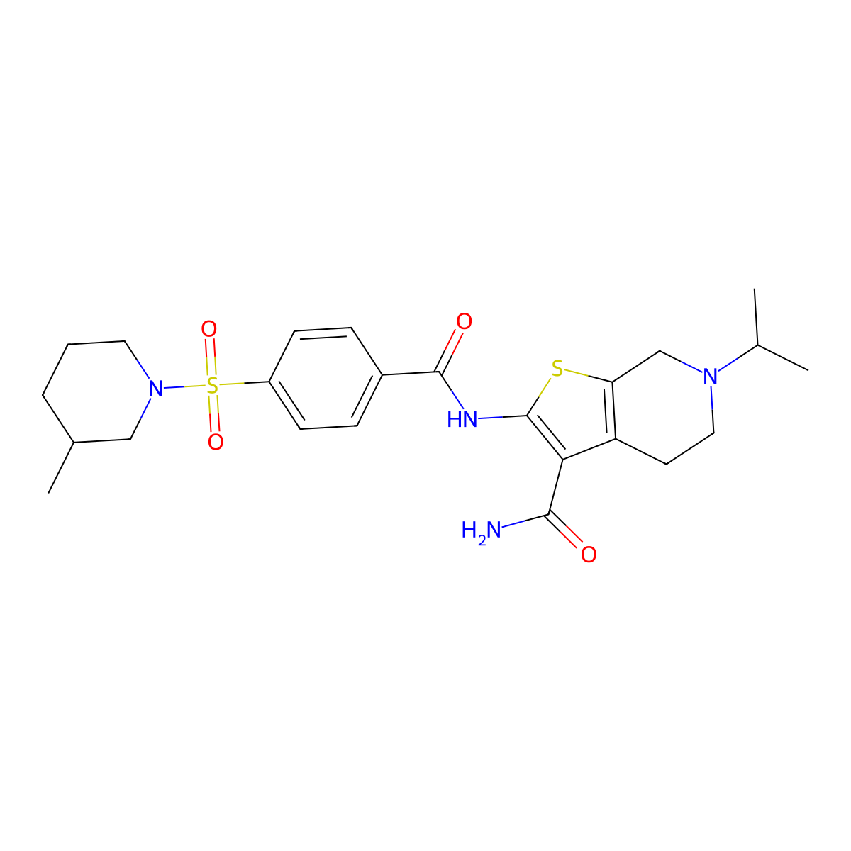 6-Isopropyl-2-(4-((3-methylpiperidin-1-yl)sulfonyl)benzamido)-4,5,6,7-tetrahydrothieno[2,3-c]pyridine-3-carboxamide molecular structure, CAS 449768-65-4
