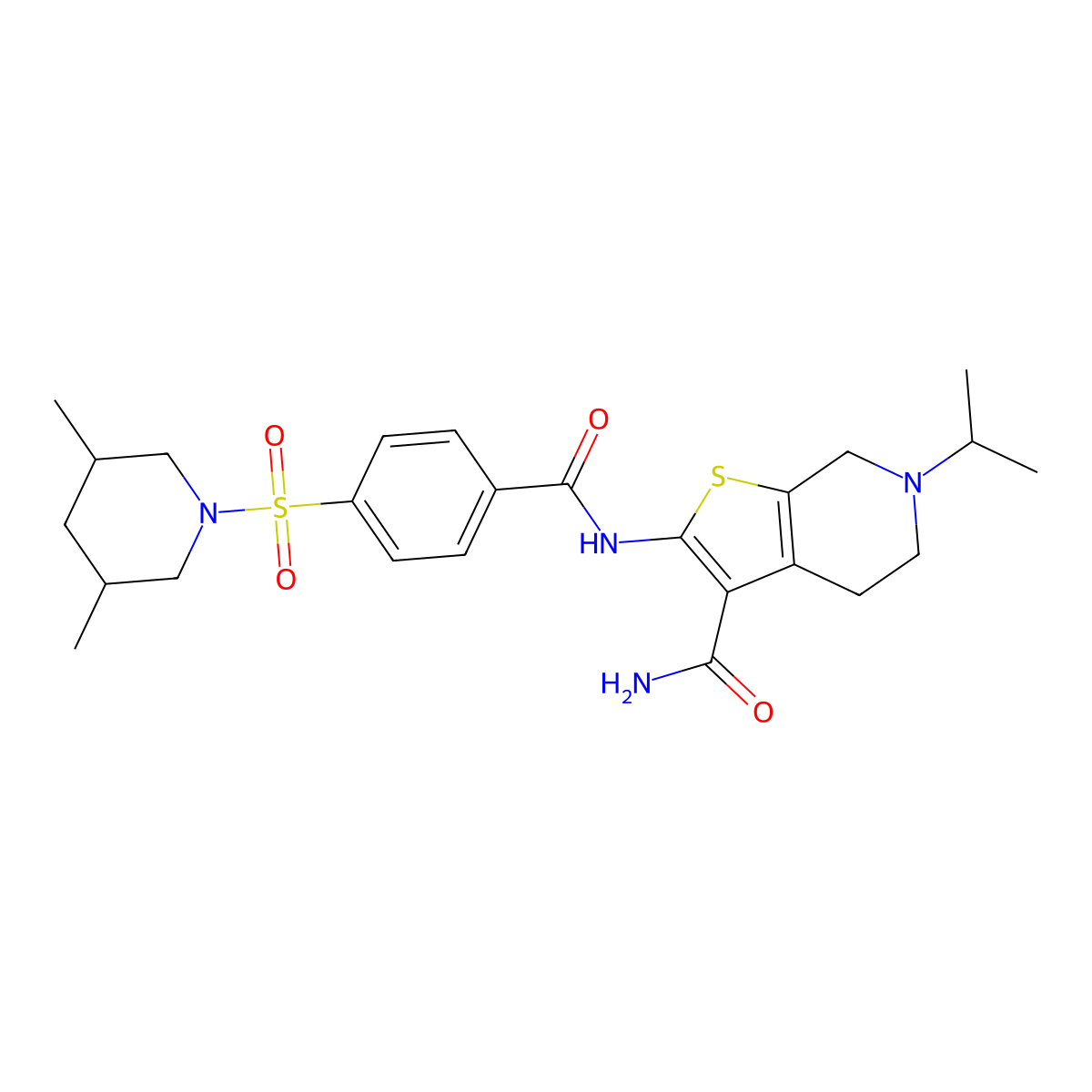2-[[4-(3,5-dimethylpiperidin-1-yl)sulfonylbenzoyl]amino]-6-propan-2-yl-5,7-dihydro-4H-thieno[2,3-c]pyridine-3-carboxamide molecular structure, CAS 449768-67-6