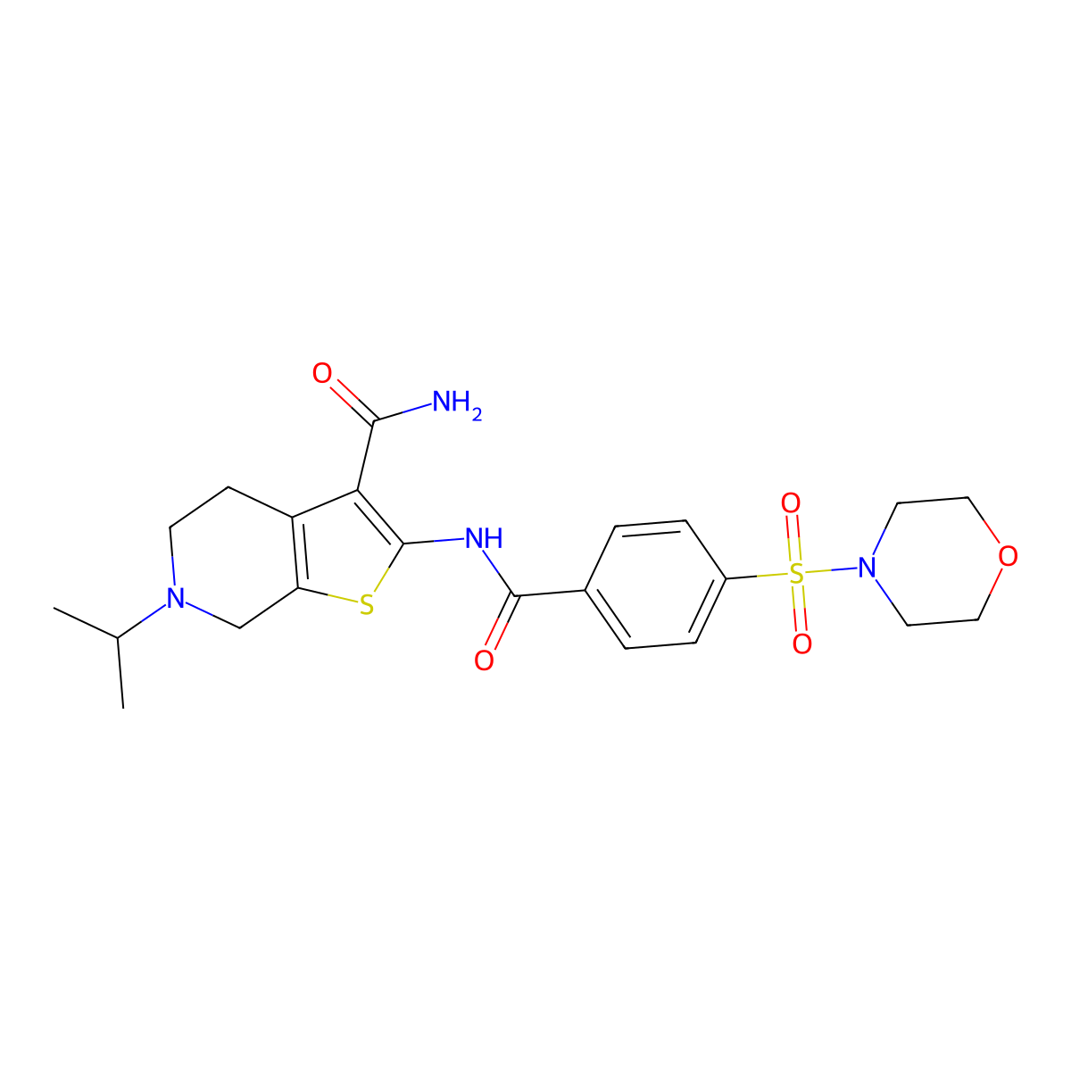 2-[(4-morpholin-4-ylsulfonylbenzoyl)amino]-6-propan-2-yl-5,7-dihydro-4H-thieno[2,3-c]pyridine-3-carboxamide molecular structure, CAS 449768-71-2