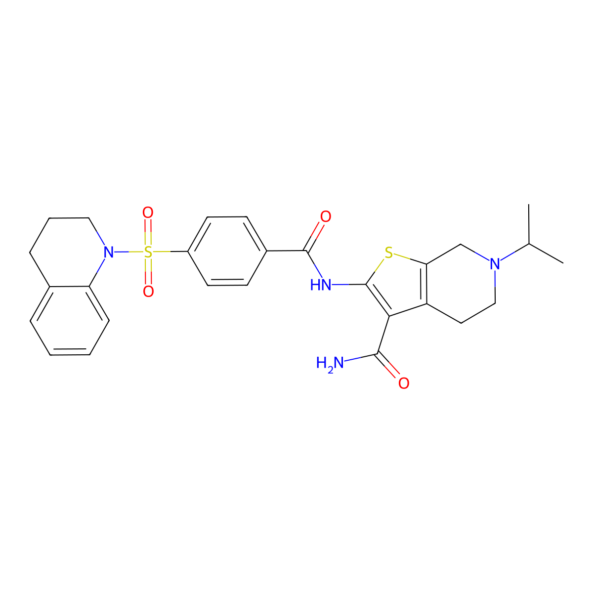 2-(4-((3,4-dihydroquinolin-1(2H)-yl)sulfonyl)benzamido)-6-isopropyl-4,5,6,7-tetrahydrothieno[2,3-c]pyridine-3-carboxamide molecular structure, CAS 449768-75-6
