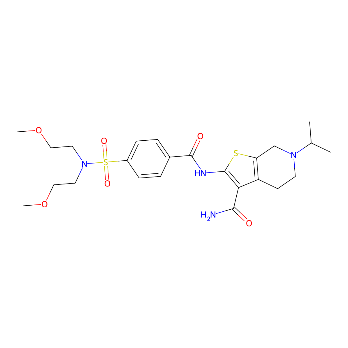 2-(4-(N,N-bis(2-methoxyethyl)sulfamoyl)benzamido)-6-isopropyl-4,5,6,7-tetrahydrothieno[2,3-c]pyridine-3-carboxamide molecular structure, CAS 449768-79-0
