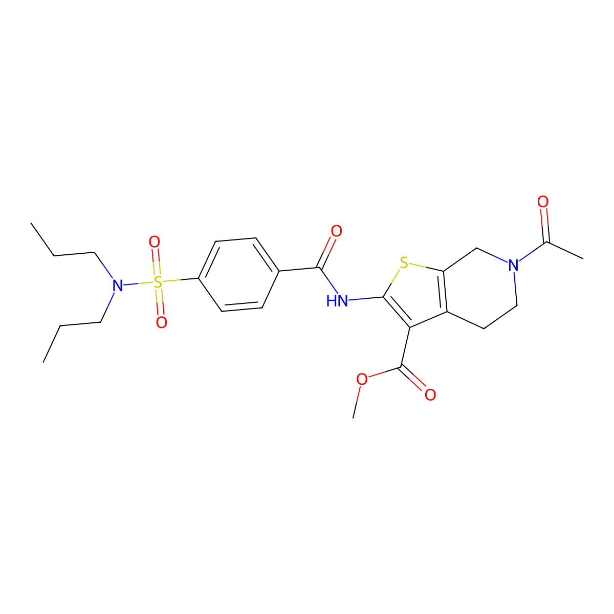 methyl 6-acetyl-2-(4-(N,N-dipropylsulfamoyl)benzamido)-4,5,6,7-tetrahydrothieno[2,3-c]pyridine-3-carboxylate molecular structure, CAS 449768-89-2