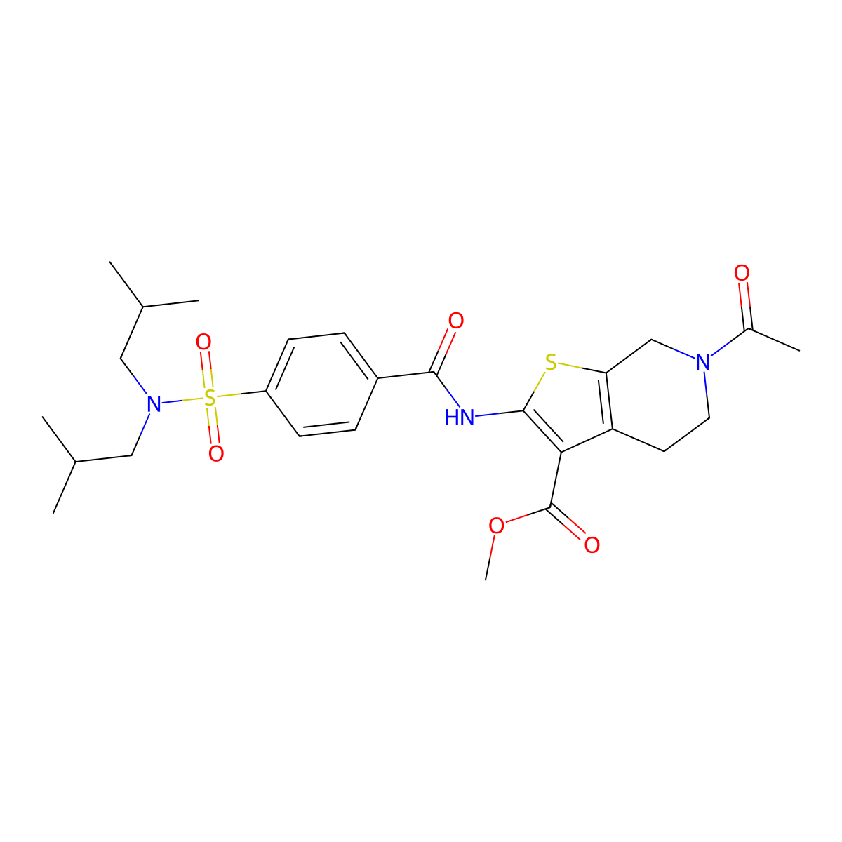 methyl 6-acetyl-2-(4-(N,N-diisobutylsulfamoyl)benzamido)-4,5,6,7-tetrahydrothieno[2,3-c]pyridine-3-carboxylate molecular structure, CAS 449768-91-6