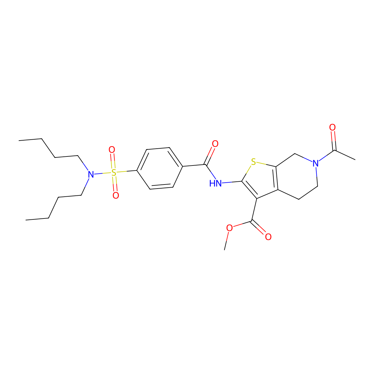 methyl 6-acetyl-2-[[4-(dibutylsulfamoyl)benzoyl]amino]-5,7-dihydro-4H-thieno[2,3-c]pyridine-3-carboxylate molecular structure, CAS 449768-93-8