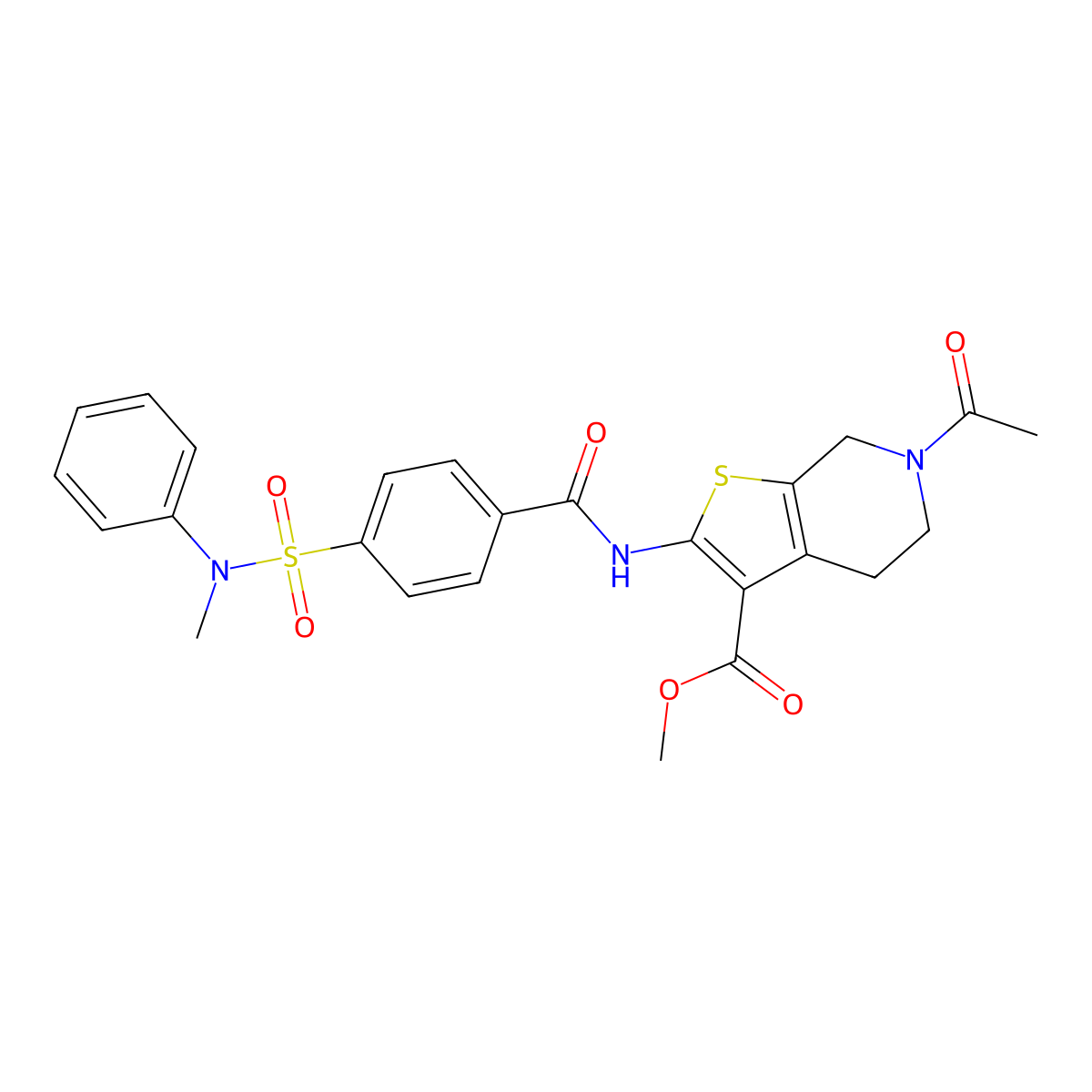 methyl 6-acetyl-2-[[4-[methyl(phenyl)sulfamoyl]benzoyl]amino]-5,7-dihydro-4H-thieno[2,3-c]pyridine-3-carboxylate molecular structure, CAS 449768-99-4