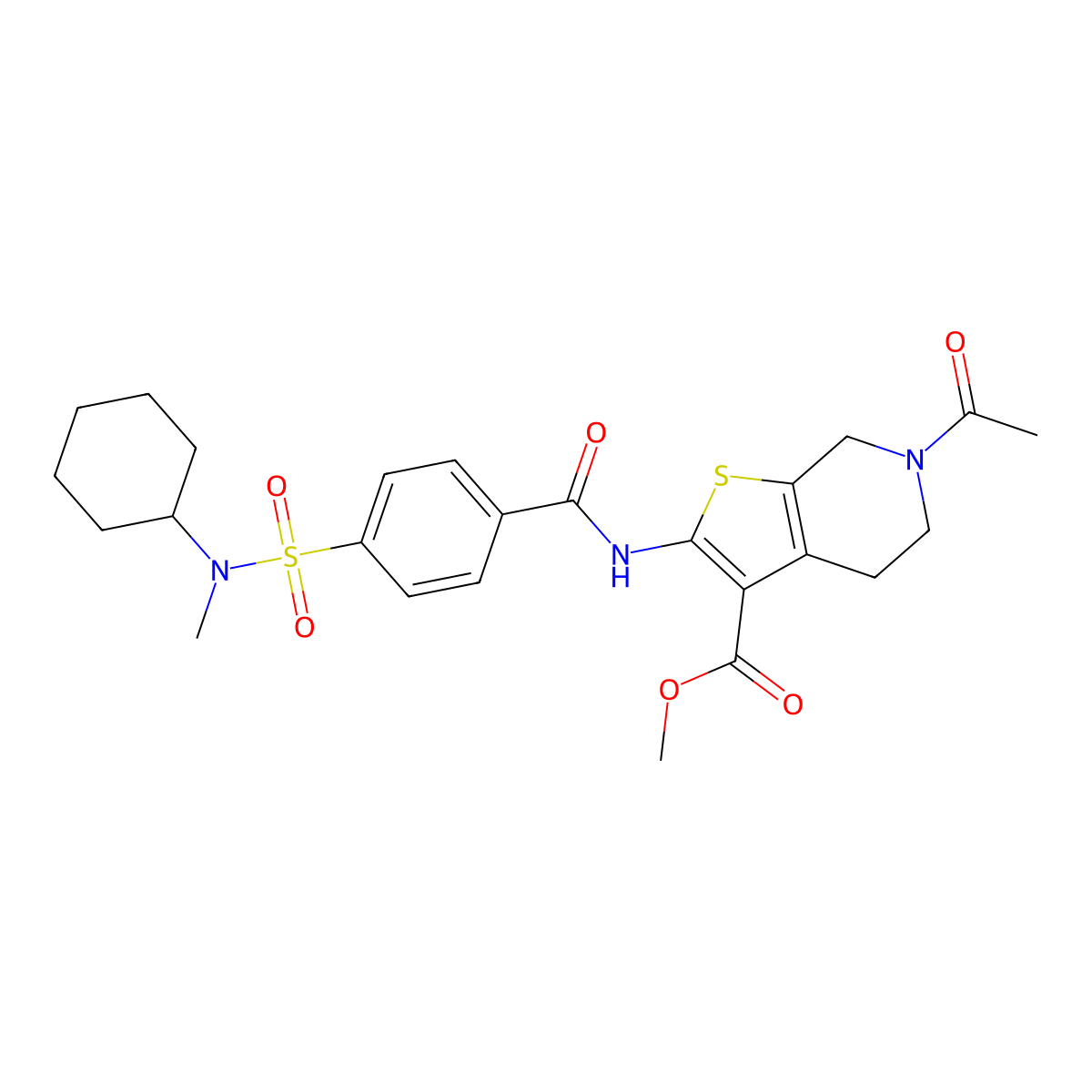 methyl 6-acetyl-2-(4-(N-cyclohexyl-N-methylsulfamoyl)benzamido)-4,5,6,7-tetrahydrothieno[2,3-c]pyridine-3-carboxylate molecular structure, CAS 449769-01-1