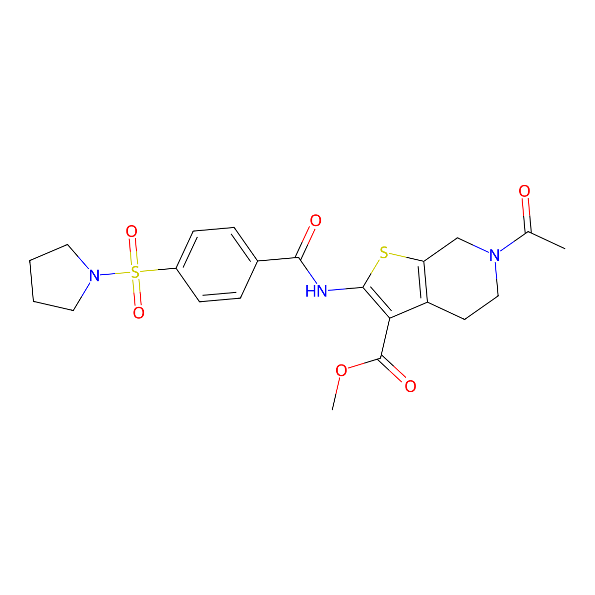 Methyl 6-acetyl-2-(4-(pyrrolidin-1-ylsulfonyl)benzamido)-4,5,6,7-tetrahydrothieno[2,3-c]pyridine-3-carboxylate molecular structure, CAS 449769-05-5