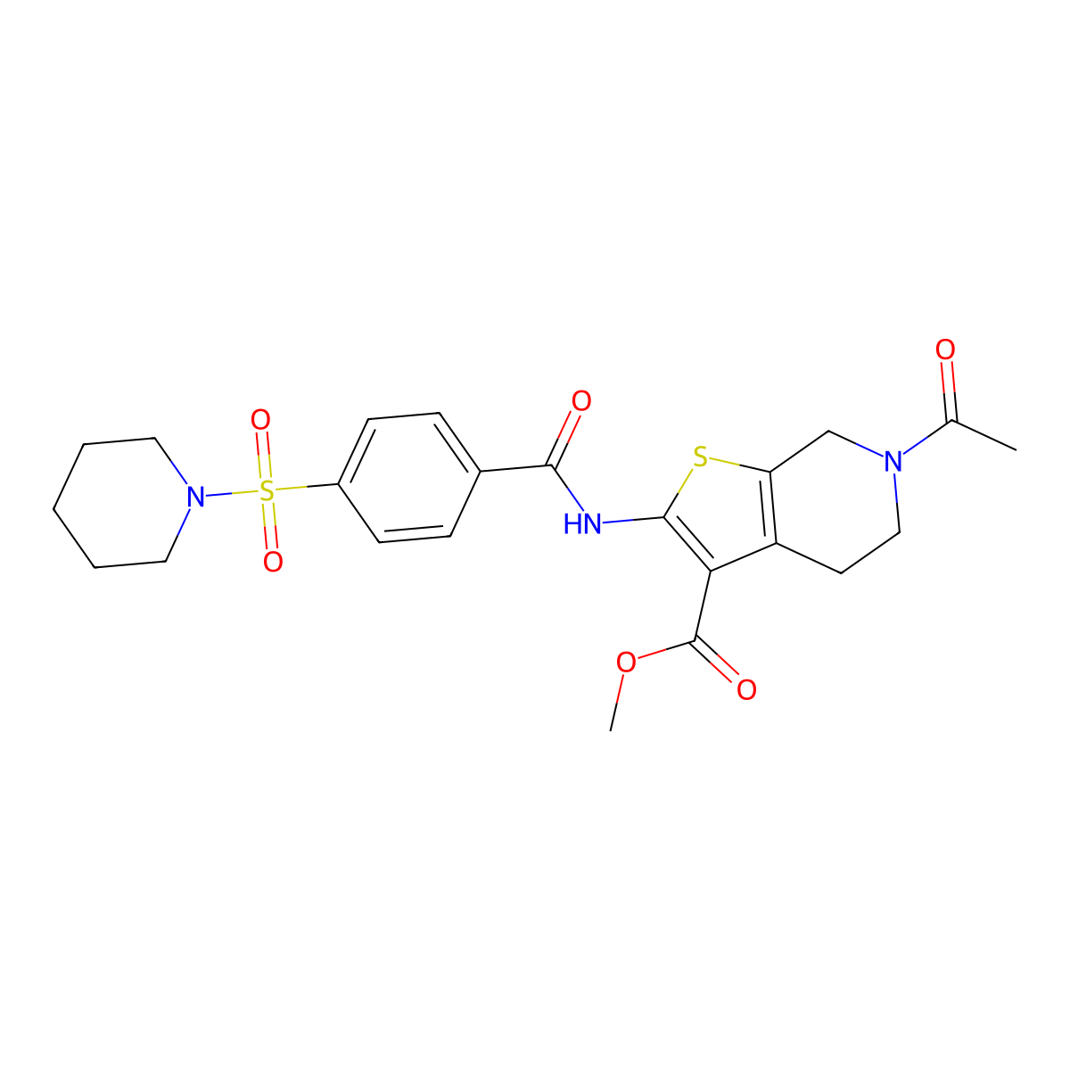 Methyl 6-acetyl-2-(4-(piperidin-1-ylsulfonyl)benzamido)-4,5,6,7-tetrahydrothieno[2,3-c]pyridine-3-carboxylate molecular structure, CAS 449769-07-7