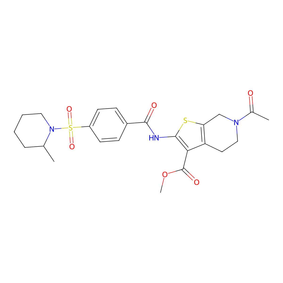 Methyl 6-acetyl-2-(4-((2-methylpiperidin-1-yl)sulfonyl)benzamido)-4,5,6,7-tetrahydrothieno[2,3-c]pyridine-3-carboxylate molecular structure, CAS 449769-09-9