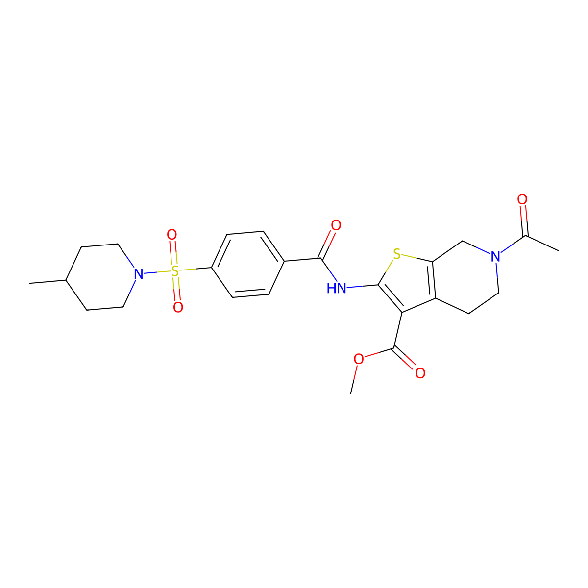 Methyl 6-acetyl-2-(4-((4-methylpiperidin-1-yl)sulfonyl)benzamido)-4,5,6,7-tetrahydrothieno[2,3-c]pyridine-3-carboxylate molecular structure, CAS 449769-11-3