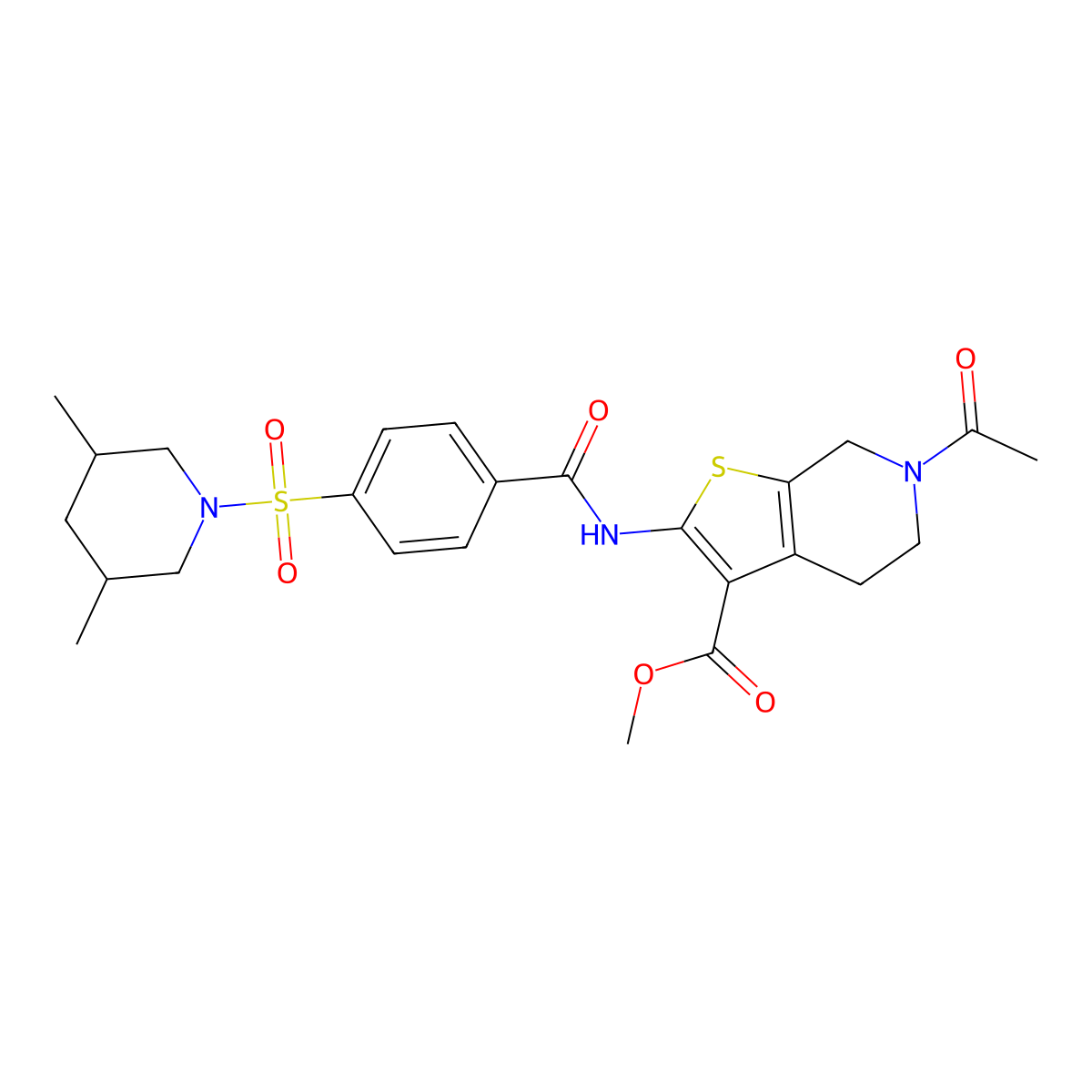 Methyl 6-acetyl-2-(4-((3,5-dimethylpiperidin-1-yl)sulfonyl)benzamido)-4,5,6,7-tetrahydrothieno[2,3-c]pyridine-3-carboxylate molecular structure, CAS 449769-13-5