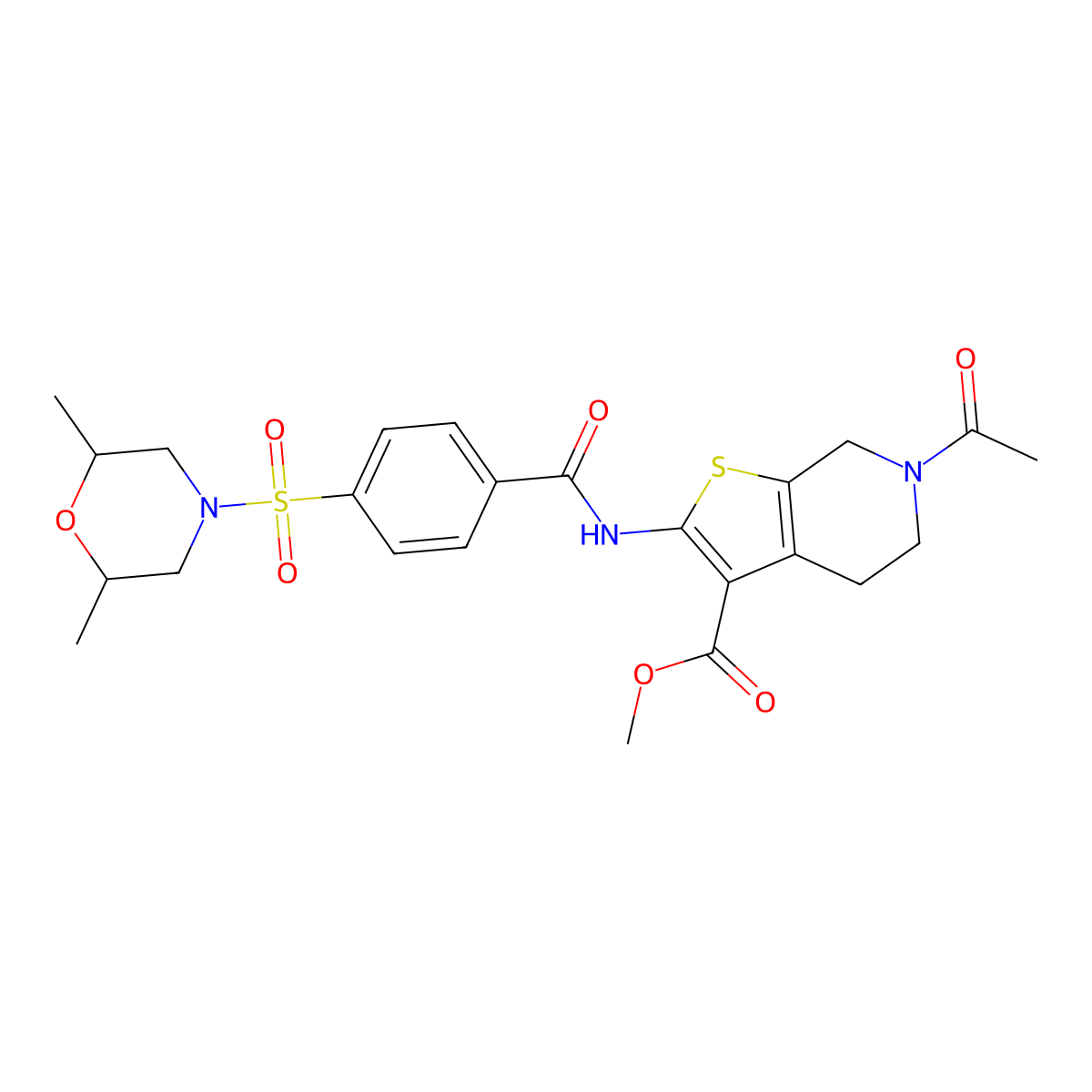 Methyl 6-acetyl-2-(4-((2,6-dimethylmorpholino)sulfonyl)benzamido)-4,5,6,7-tetrahydrothieno[2,3-c]pyridine-3-carboxylate molecular structure, CAS 449769-15-7