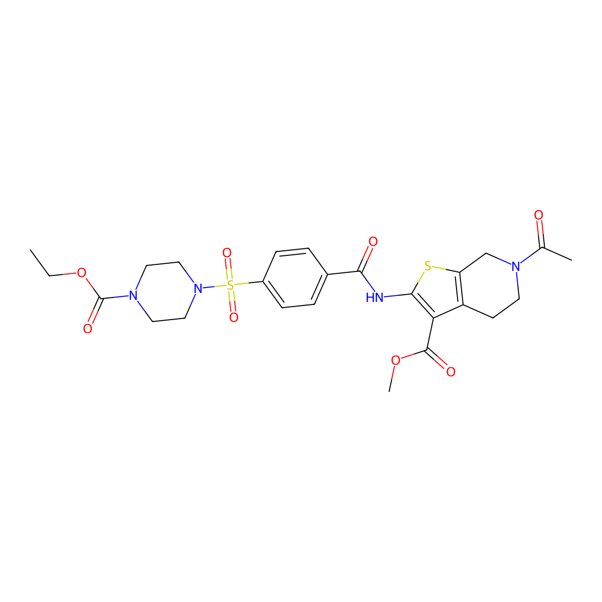 methyl 6-acetyl-2-[[4-(4-ethoxycarbonylpiperazin-1-yl)sulfonylbenzoyl]amino]-5,7-dihydro-4H-thieno[2,3-c]pyridine-3-carboxylate molecular structure, CAS 449769-19-1