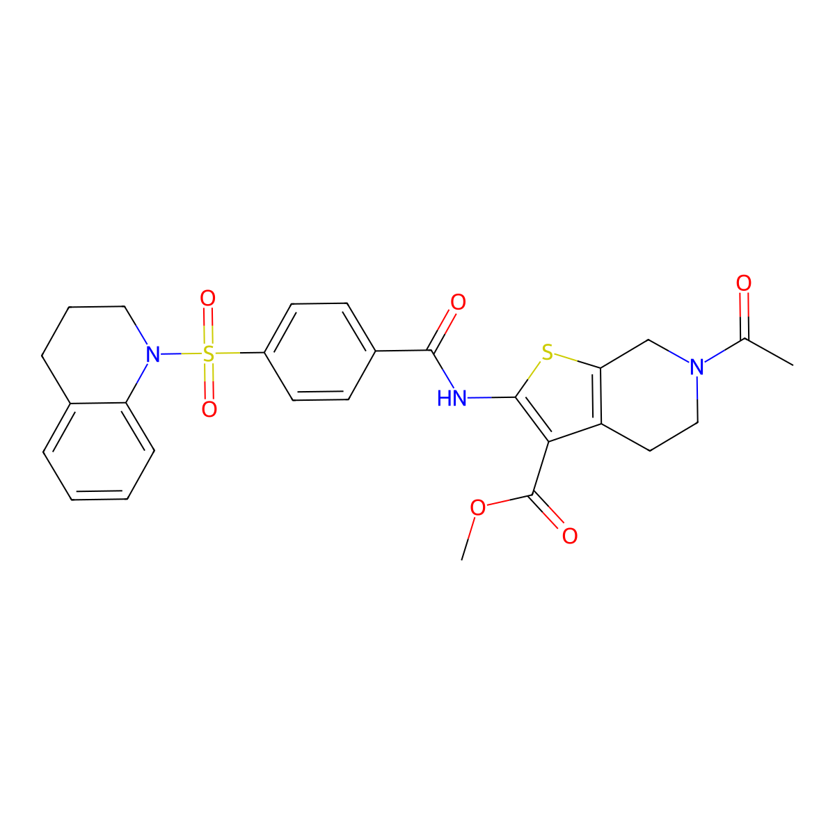 methyl 6-acetyl-2-(4-((3,4-dihydroquinolin-1(2H)-yl)sulfonyl)benzamido)-4,5,6,7-tetrahydrothieno[2,3-c]pyridine-3-carboxylate molecular structure, CAS 449769-21-5