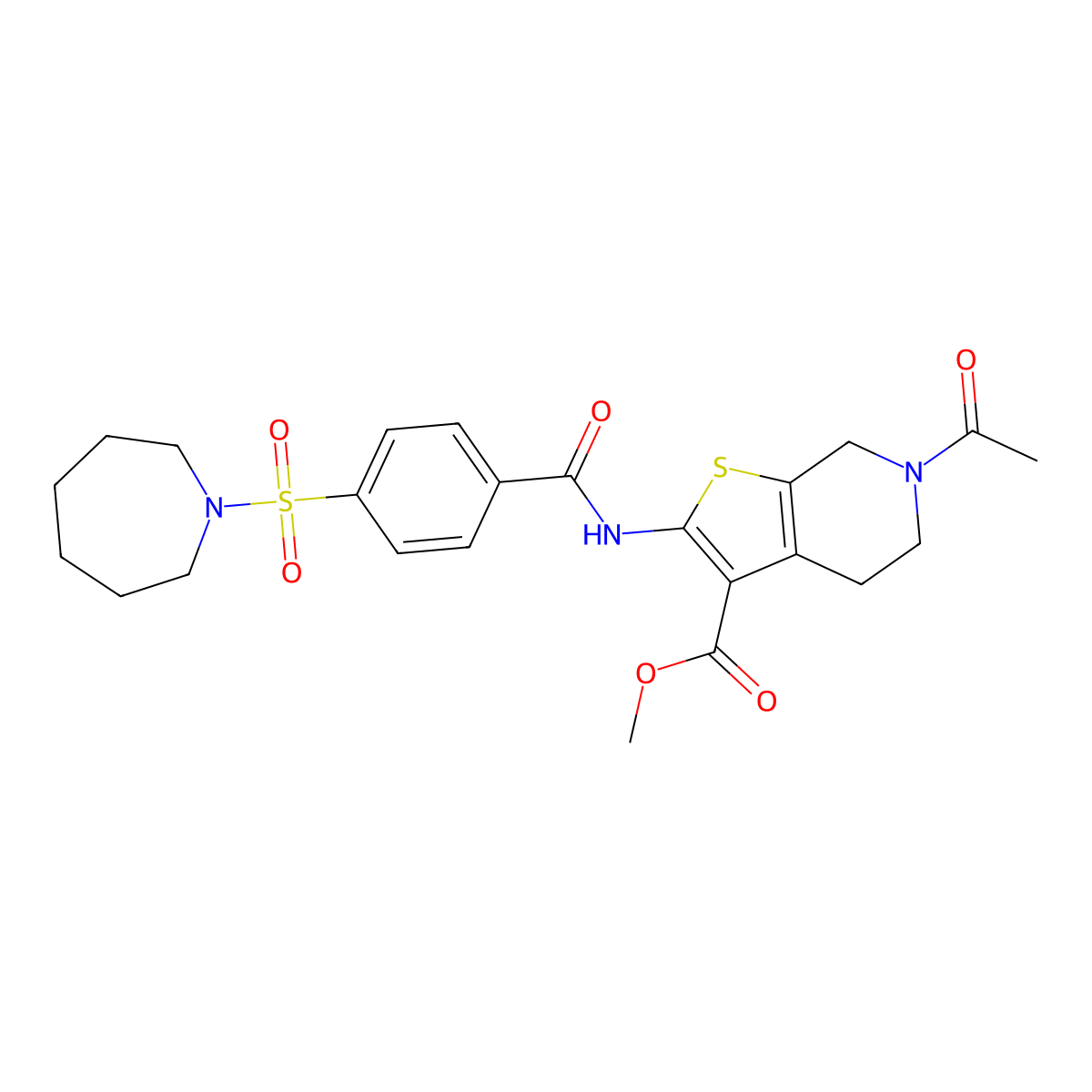 Methyl 6-acetyl-2-(4-(azepan-1-ylsulfonyl)benzamido)-4,5,6,7-tetrahydrothieno[2,3-c]pyridine-3-carboxylate molecular structure, CAS 449769-25-9