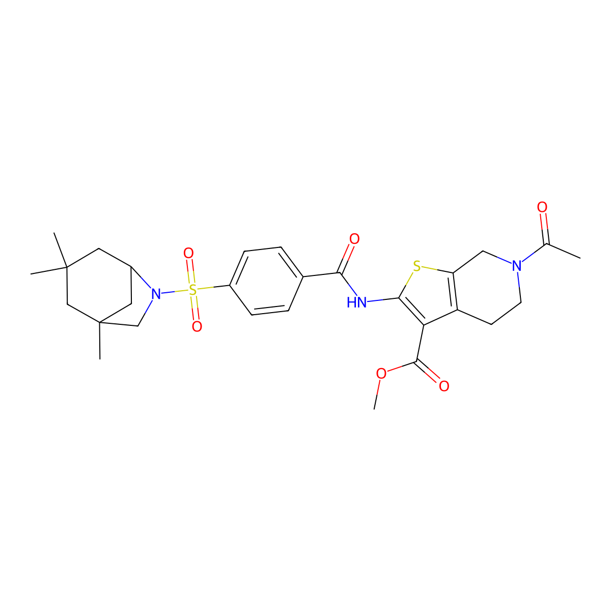 Methyl 6-acetyl-2-(4-((1,3,3-trimethyl-6-azabicyclo[3.2.1]octan-6-yl)sulfonyl)benzamido)-4,5,6,7-tetrahydrothieno[2,3-c]pyridine-3-carboxylate molecular structure, CAS 449769-27-1