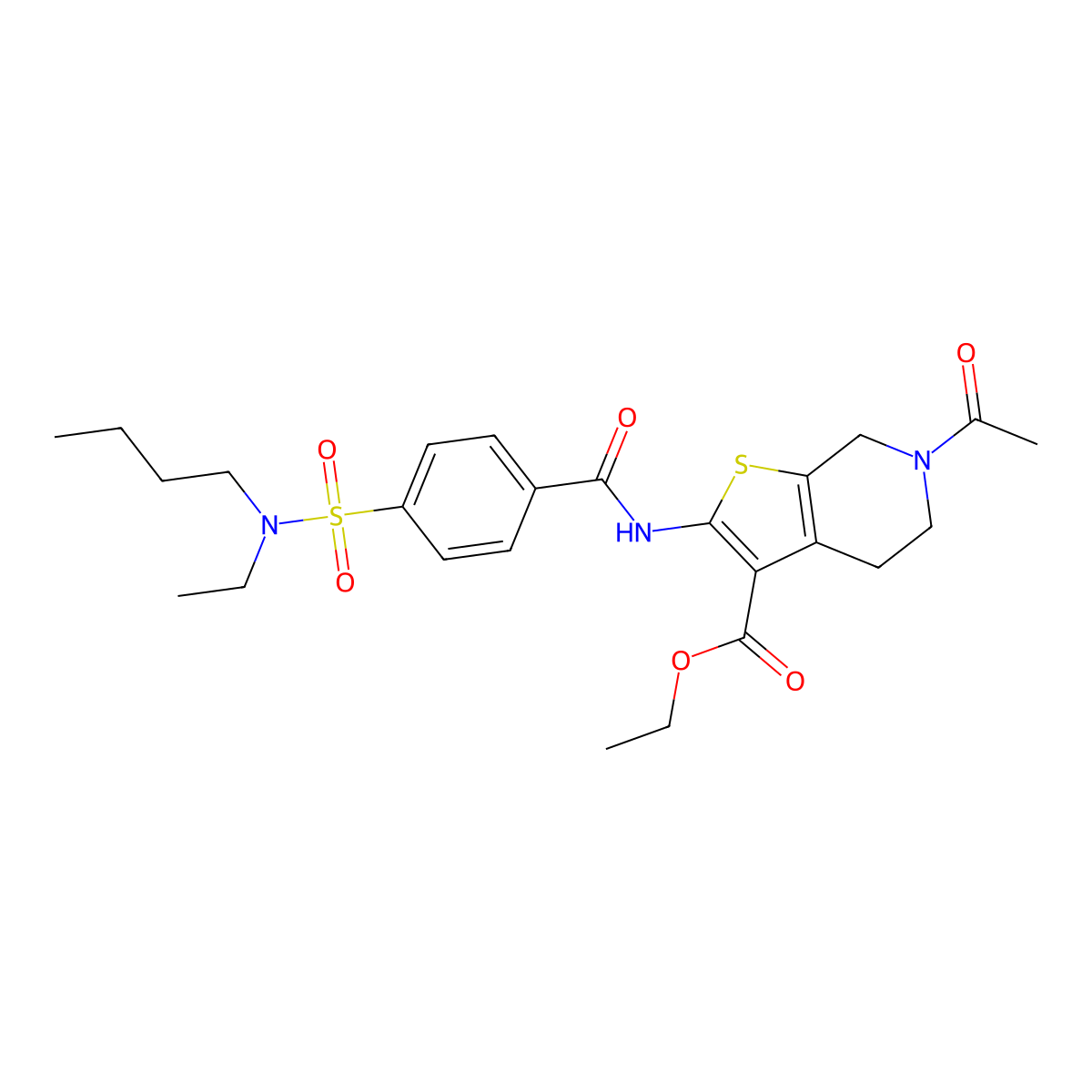 ethyl 6-acetyl-2-[[4-[butyl(ethyl)sulfamoyl]benzoyl]amino]-5,7-dihydro-4H-thieno[2,3-c]pyridine-3-carboxylate molecular structure, CAS 449769-41-9