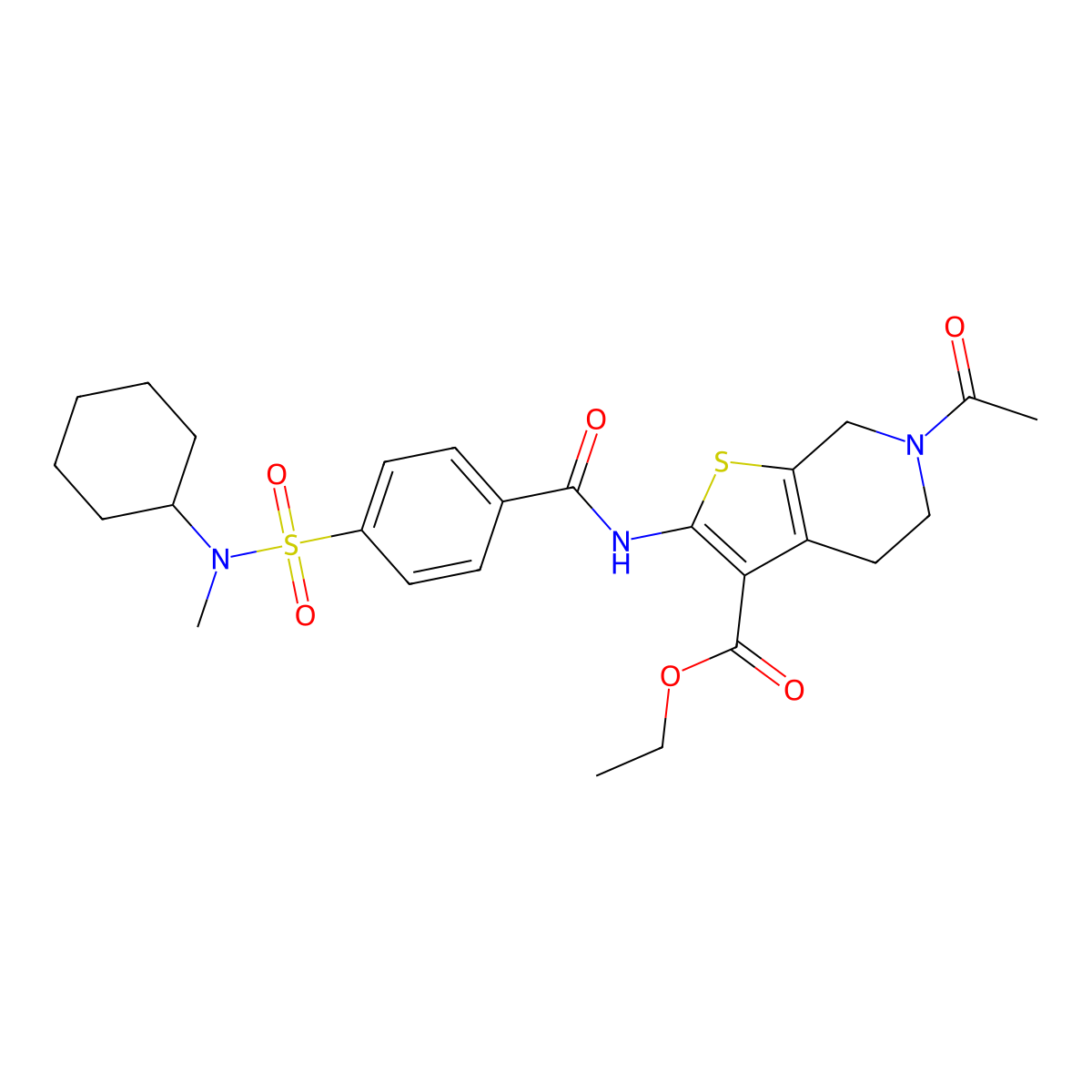 ethyl 6-acetyl-2-(4-(N-cyclohexyl-N-methylsulfamoyl)benzamido)-4,5,6,7-tetrahydrothieno[2,3-c]pyridine-3-carboxylate molecular structure, CAS 449769-45-3