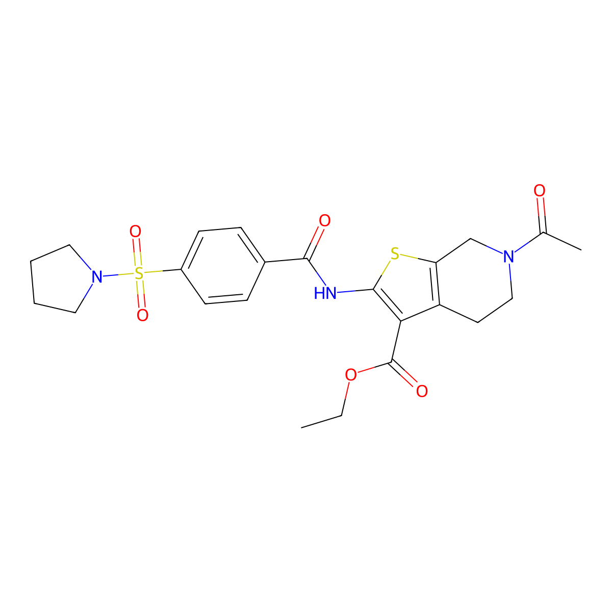 ethyl 6-acetyl-2-[(4-pyrrolidin-1-ylsulfonylbenzoyl)amino]-5,7-dihydro-4H-thieno[2,3-c]pyridine-3-carboxylate molecular structure, CAS 449769-49-7