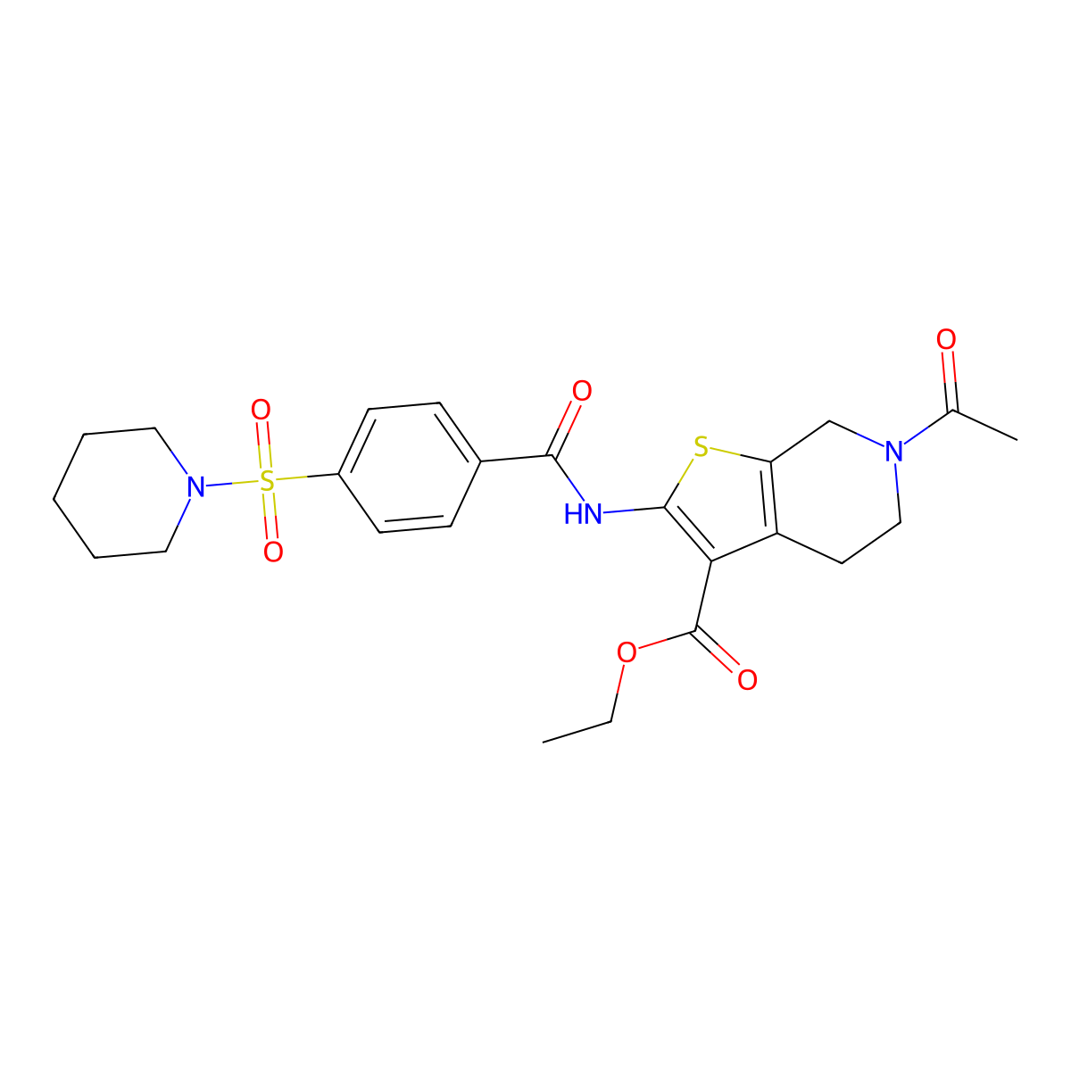 ethyl 6-acetyl-2-[(4-piperidin-1-ylsulfonylbenzoyl)amino]-5,7-dihydro-4H-thieno[2,3-c]pyridine-3-carboxylate molecular structure, CAS 449769-51-1
