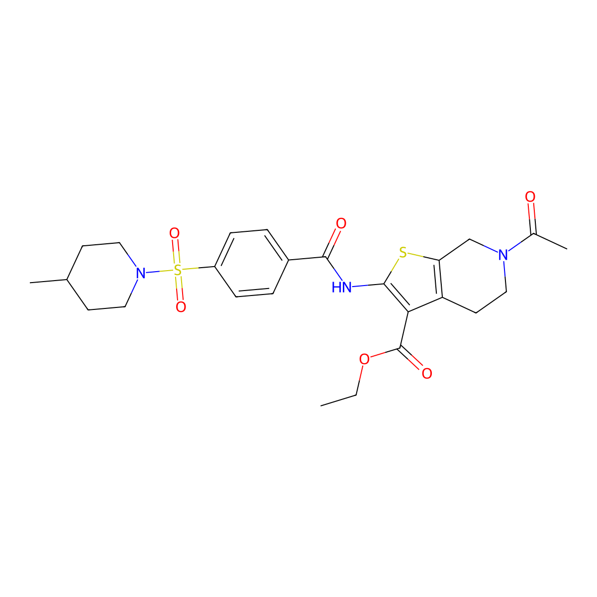 ethyl 6-acetyl-2-[[4-(4-methylpiperidin-1-yl)sulfonylbenzoyl]amino]-5,7-dihydro-4H-thieno[2,3-c]pyridine-3-carboxylate molecular structure, CAS 449769-57-7