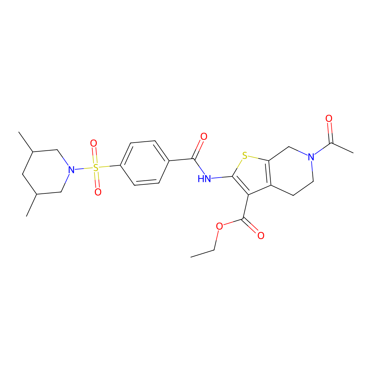 Ethyl 6-acetyl-2-(4-((3,5-dimethylpiperidin-1-yl)sulfonyl)benzamido)-4,5,6,7-tetrahydrothieno[2,3-c]pyridine-3-carboxylate molecular structure, CAS 449769-59-9