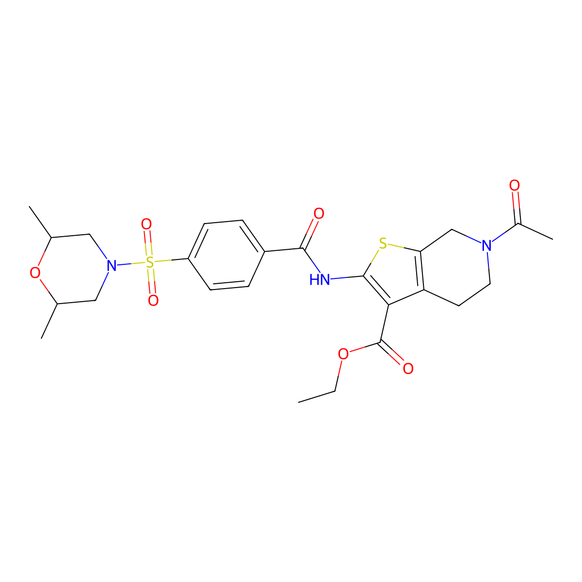 Ethyl 6-acetyl-2-(4-((2,6-dimethylmorpholino)sulfonyl)benzamido)-4,5,6,7-tetrahydrothieno[2,3-c]pyridine-3-carboxylate molecular structure, CAS 449769-61-3