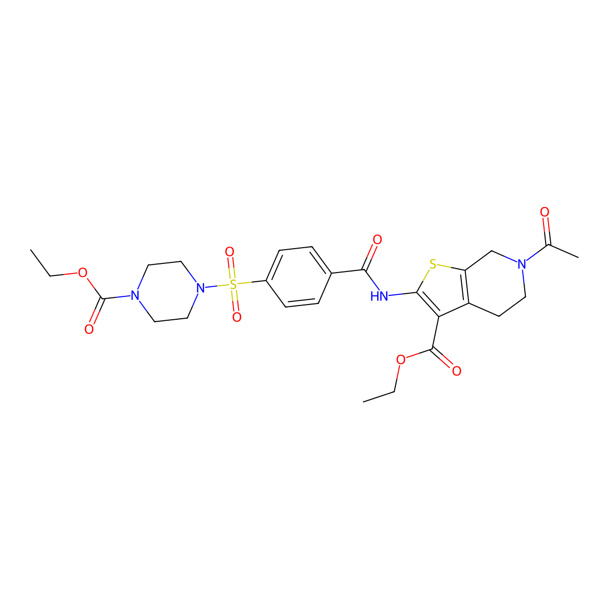 ethyl 6-acetyl-2-[[4-(4-ethoxycarbonylpiperazin-1-yl)sulfonylbenzoyl]amino]-5,7-dihydro-4H-thieno[2,3-c]pyridine-3-carboxylate molecular structure, CAS 449769-65-7