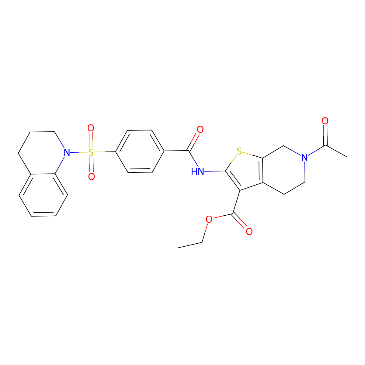 ethyl 6-acetyl-2-(4-((3,4-dihydroquinolin-1(2H)-yl)sulfonyl)benzamido)-4,5,6,7-tetrahydrothieno[2,3-c]pyridine-3-carboxylate molecular structure, CAS 449769-67-9