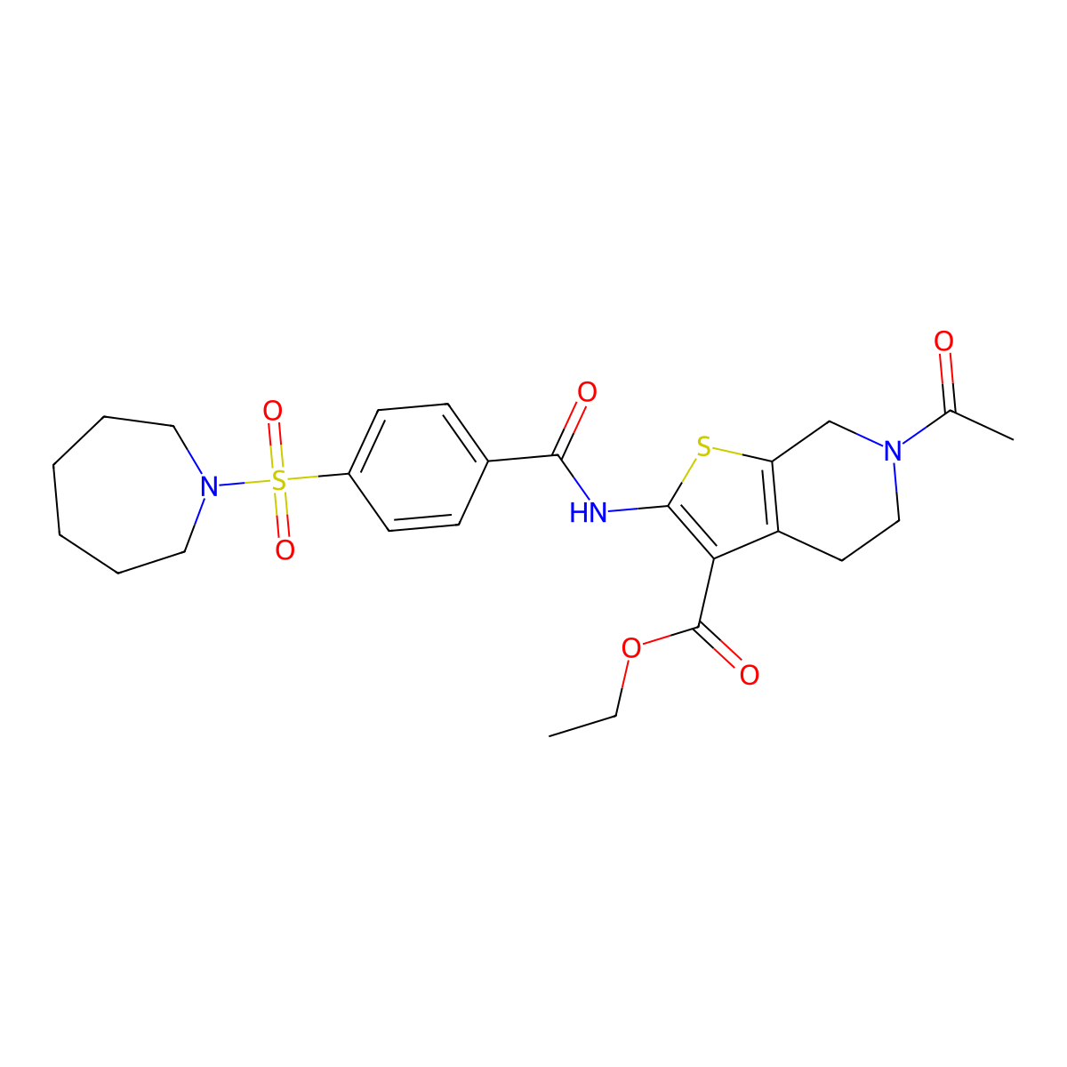 Ethyl 6-acetyl-2-(4-(azepan-1-ylsulfonyl)benzamido)-4,5,6,7-tetrahydrothieno[2,3-c]pyridine-3-carboxylate molecular structure, CAS 449769-69-1