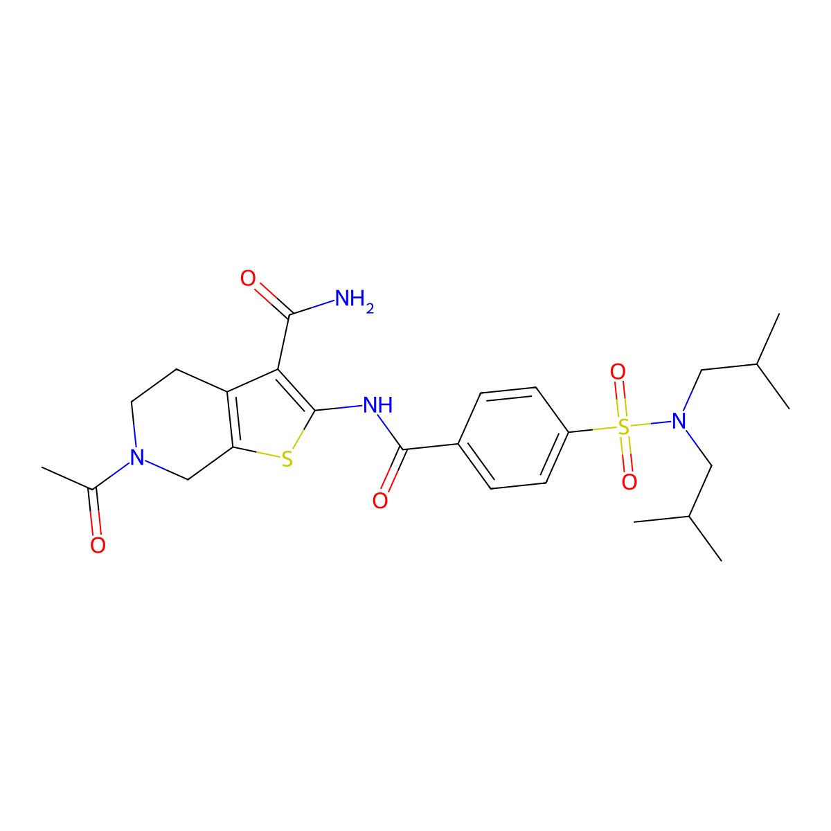 6-acetyl-2-(4-(N,N-diisobutylsulfamoyl)benzamido)-4,5,6,7-tetrahydrothieno[2,3-c]pyridine-3-carboxamide molecular structure, CAS 449769-77-1
