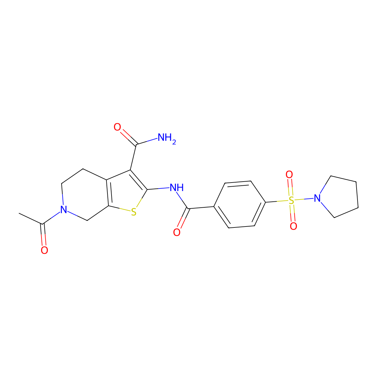 6-Acetyl-2-(4-(pyrrolidin-1-ylsulfonyl)benzamido)-4,5,6,7-tetrahydrothieno[2,3-c]pyridine-3-carboxamide molecular structure, CAS 449769-91-9