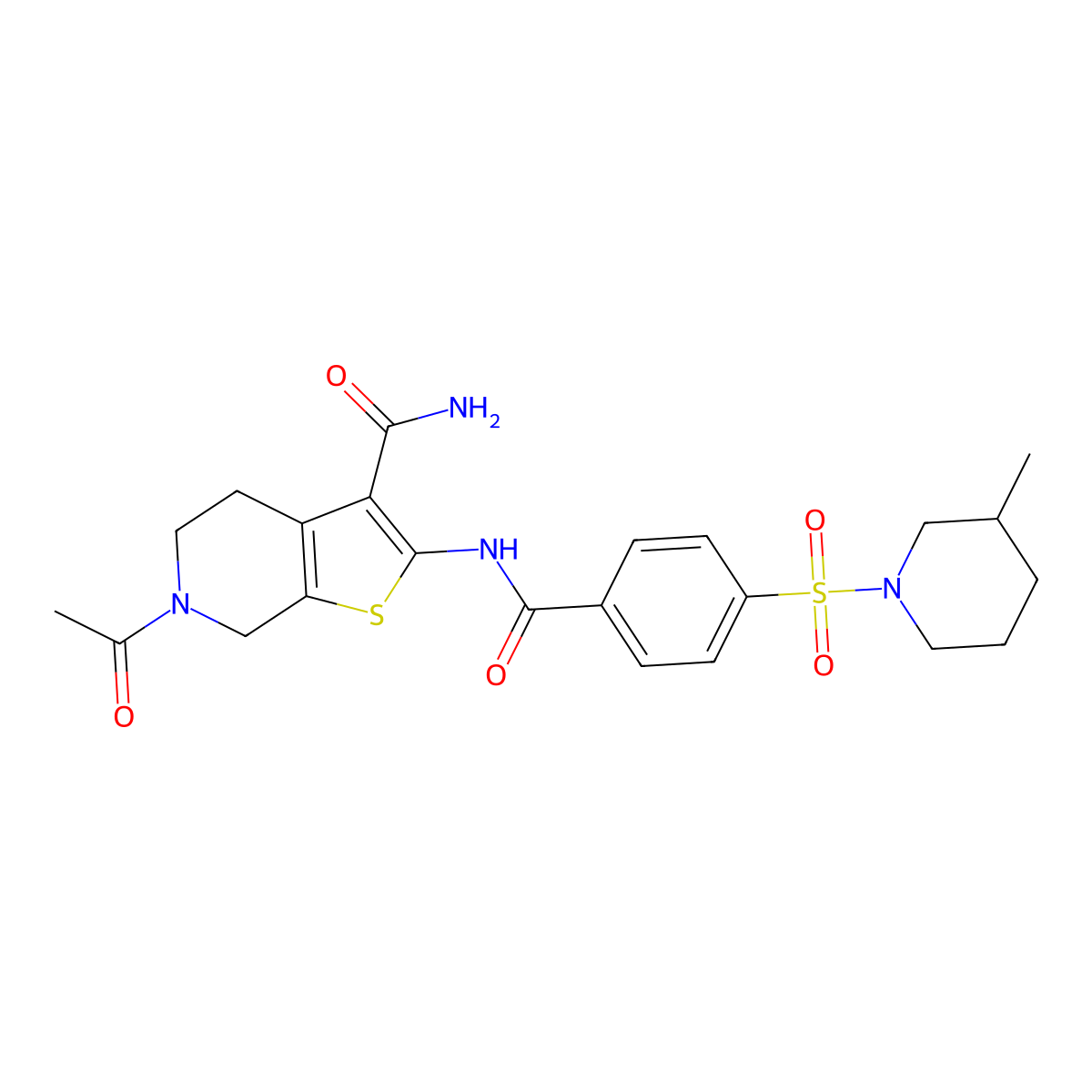 6-Acetyl-2-(4-((3-methylpiperidin-1-yl)sulfonyl)benzamido)-4,5,6,7-tetrahydrothieno[2,3-c]pyridine-3-carboxamide molecular structure, CAS 449769-97-5