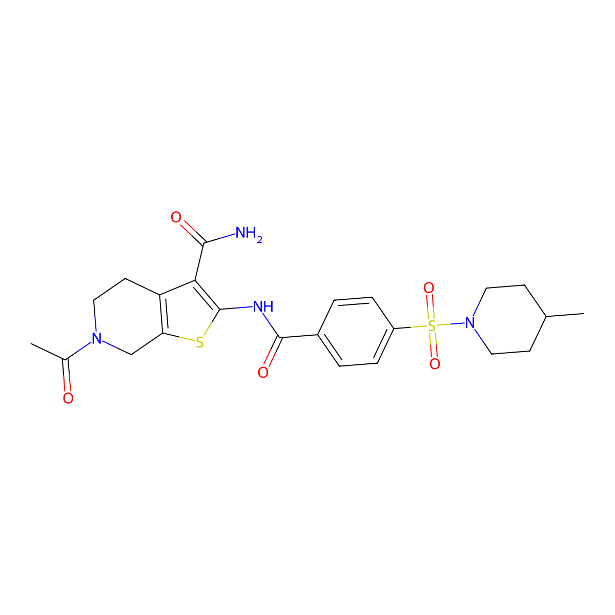 6-acetyl-2-[[4-(4-methylpiperidin-1-yl)sulfonylbenzoyl]amino]-5,7-dihydro-4H-thieno[2,3-c]pyridine-3-carboxamide molecular structure, CAS 449769-99-7