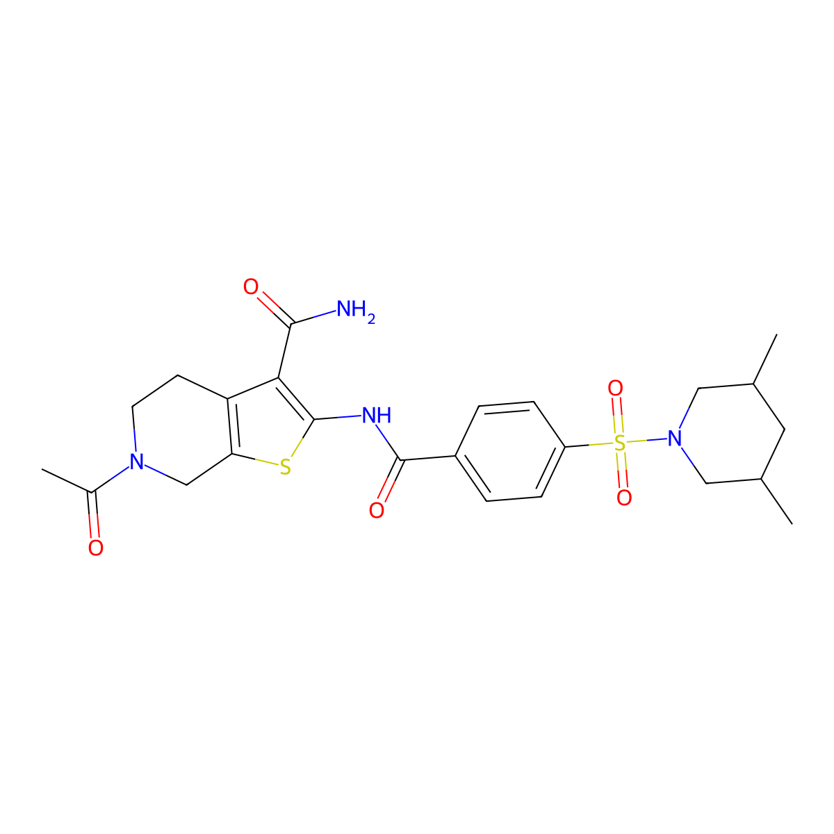 6-acetyl-2-[[4-(3,5-dimethylpiperidin-1-yl)sulfonylbenzoyl]amino]-5,7-dihydro-4H-thieno[2,3-c]pyridine-3-carboxamide molecular structure, CAS 449770-01-8