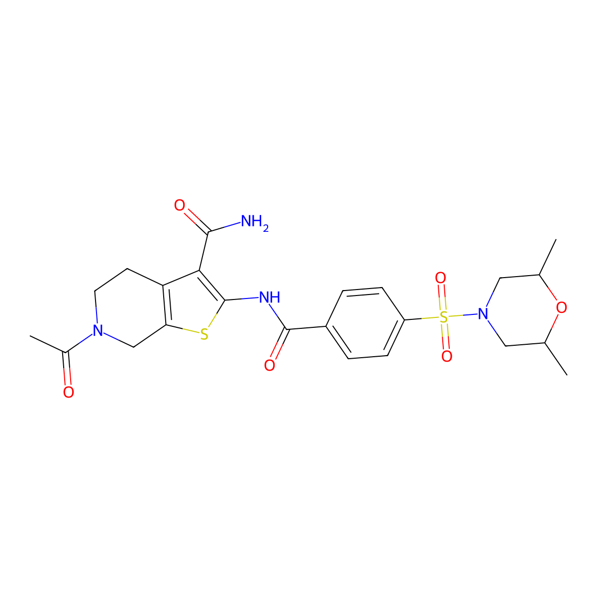 6-Acetyl-2-(4-((2,6-dimethylmorpholino)sulfonyl)benzamido)-4,5,6,7-tetrahydrothieno[2,3-c]pyridine-3-carboxamide molecular structure, CAS 449770-03-0