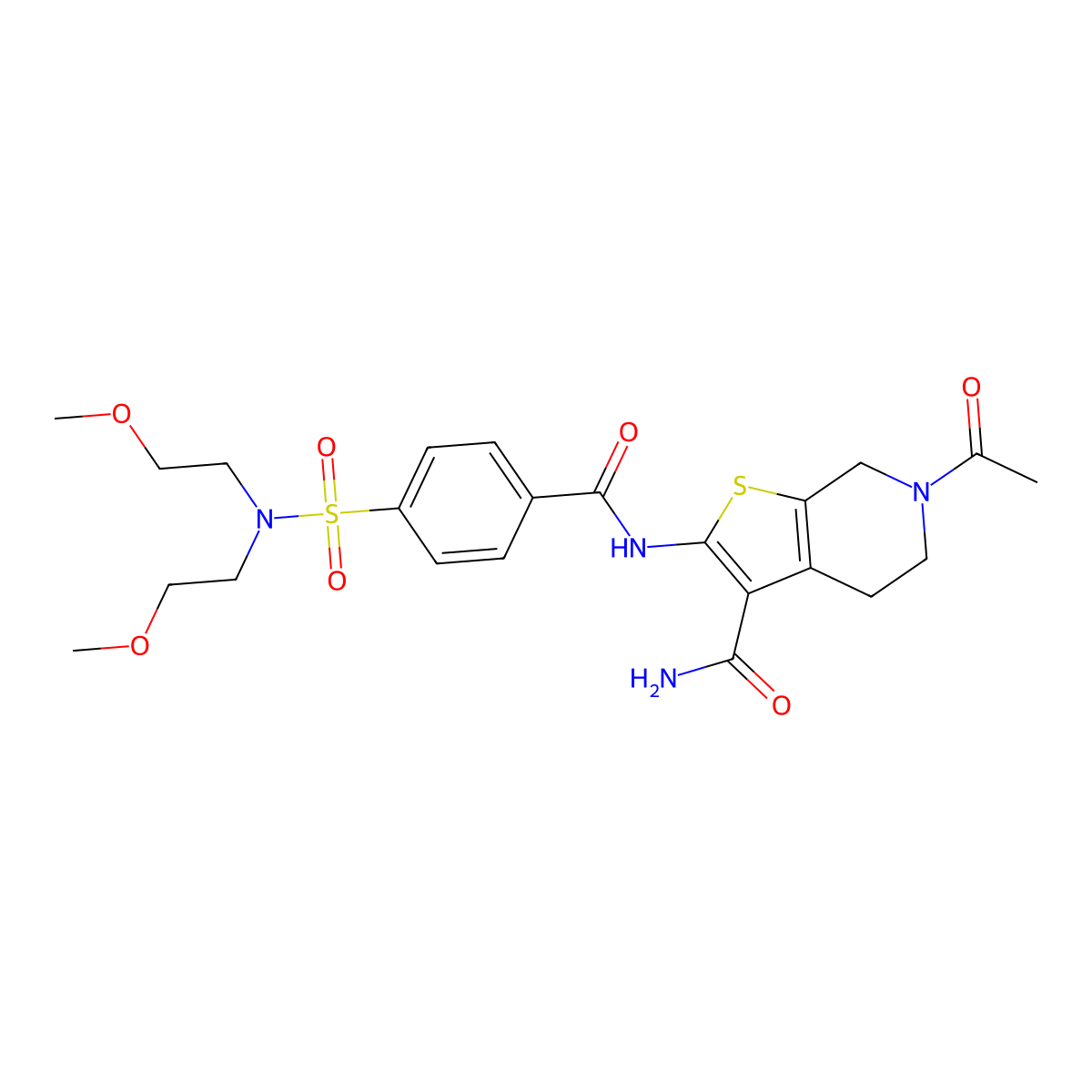 6-acetyl-2-(4-(N,N-bis(2-methoxyethyl)sulfamoyl)benzamido)-4,5,6,7-tetrahydrothieno[2,3-c]pyridine-3-carboxamide molecular structure, CAS 449770-11-0